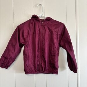 Lands End Kids Boys Girls Maroon Jacket Rain Windbreaker Medium 5-6